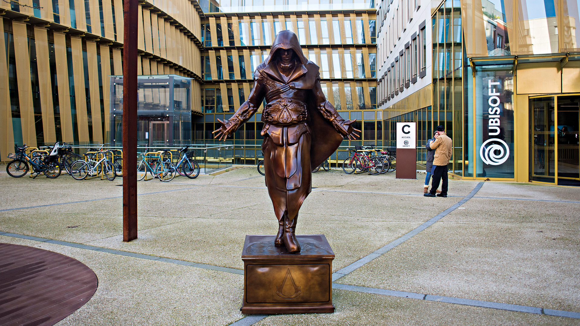 Estátua de Ezio, herói do Assassin’s Creed: símbolo de uma era da Ubisoft