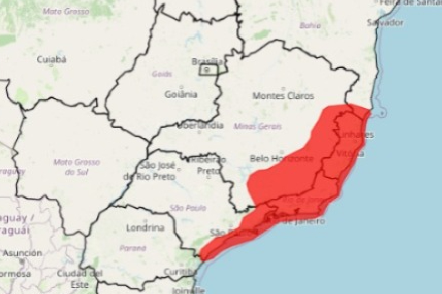 Inmet emite alerta vermelho para grande perigo de chuvas fortes em mais de 600 cidades no Sudeste