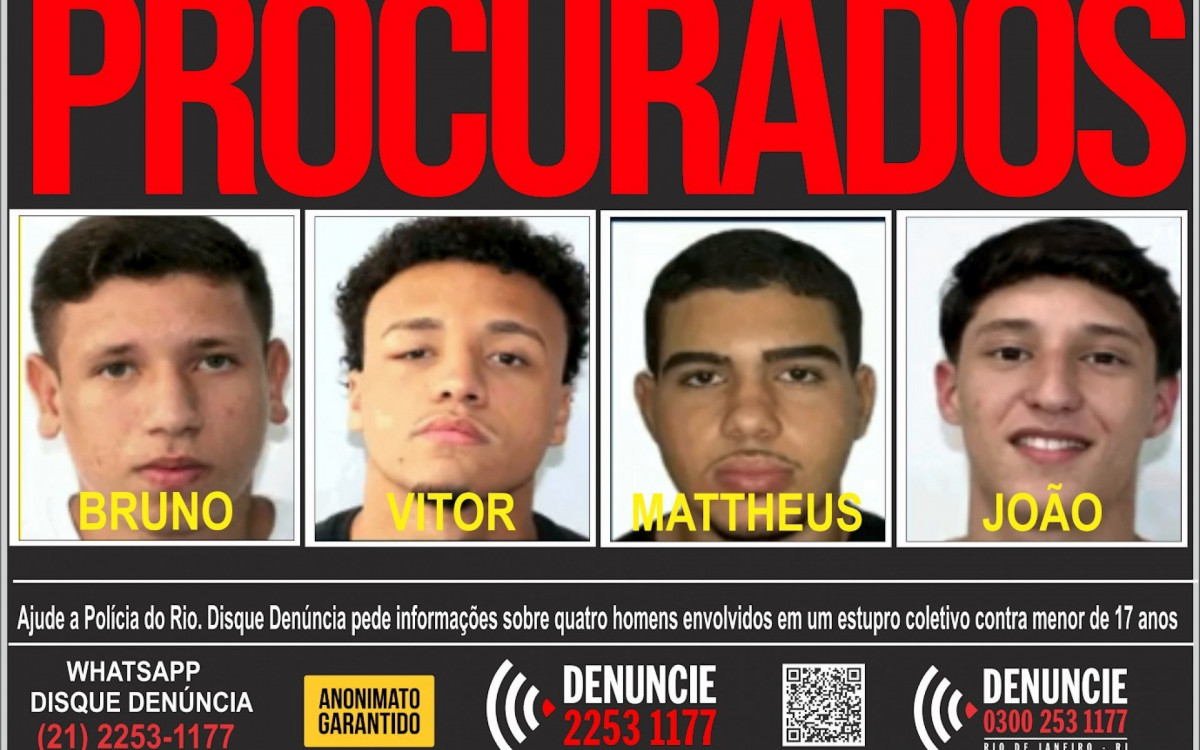 Jovens procurados por estupro coletivo de adolescente de 17 anos em Copacabana.