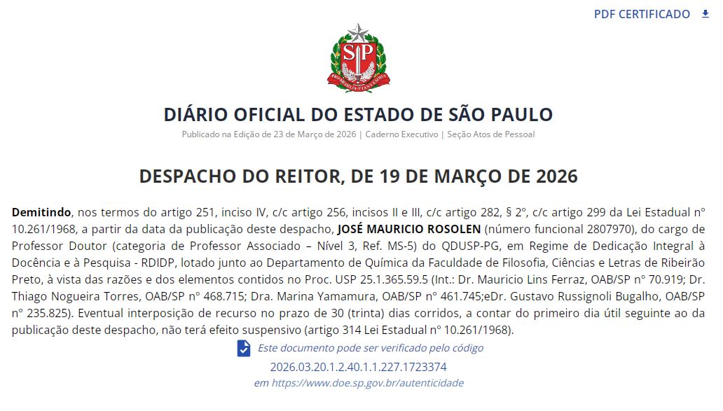 Exoneração foi publicada no Diário de Justiça da última segunda, 23
