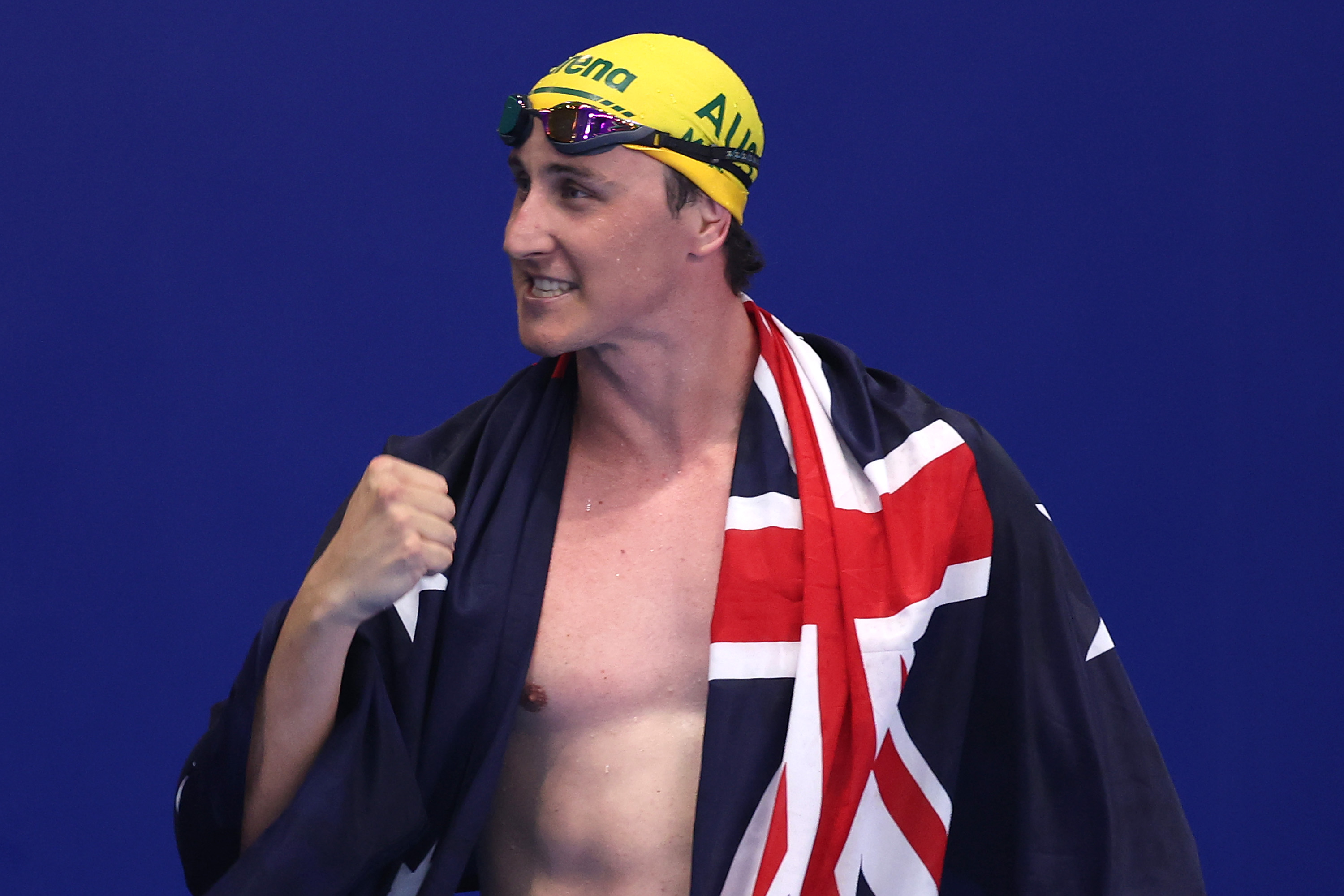 SINGAPORE, SINGAPORE - AUGUST 02: Cameron McEvoy of Team Australia celebrates winning the gold medal in the Men's 50m Freestyle Final on day 23 of the Singapore 2025 World Aquatics Championships at World Aquatics Championships Arena on August 02, 2025 in Singapore. (Photo by Lintao Zhang/Getty Images)