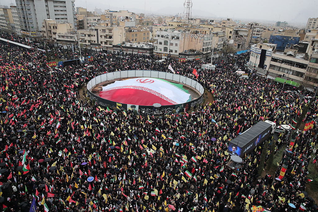 13 March 2026, Iran, Tehran: People take part in a rally marking the annual al-Quds Day (Jerusalem Day), that takes place annually on the last Friday of the Muslim holy month of Ramadan. Photo: Saeid Zareian/dpa (Photo by Saeid Zareian/picture alliance via Getty Images)