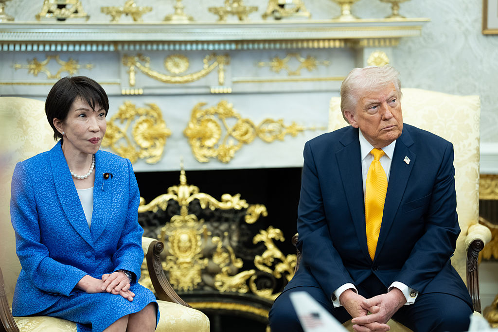 US President Donald Trump and Sanae Takaichi, Japan's prime minister, during a meeting in the Oval Office of the White House in Washington, DC, US, on Thursday, March 19, 2026. Tensions between the US and Japan over the Iran war remained evident as President Donald Trump hosted Prime Minister Sanae Takaichi, even as he praised Japan for answering his call for support in the effort. Photographer: Aaron Schwartz/CNP/Bloomberg via Getty Images