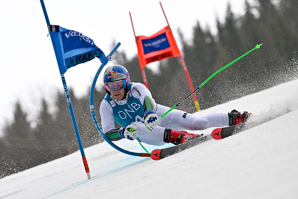 LILLEHAMMER, NORWAY - MARCH 24: Lucas Pinheiro Braathen of Team Brazil competes during the Audi FIS Alpine Ski World Cup Finals Men's Giant Slalom and Women's Slalom on March 24, 2026 in Lillehammer, Norway. (Photo by Alain Grosclaude/Agence Zoom/Getty Images)