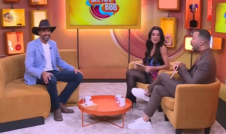 Alberto Cowboy em conversa com Ceci Ribeiro e Gil do Vigor após eliminação do BBB 26