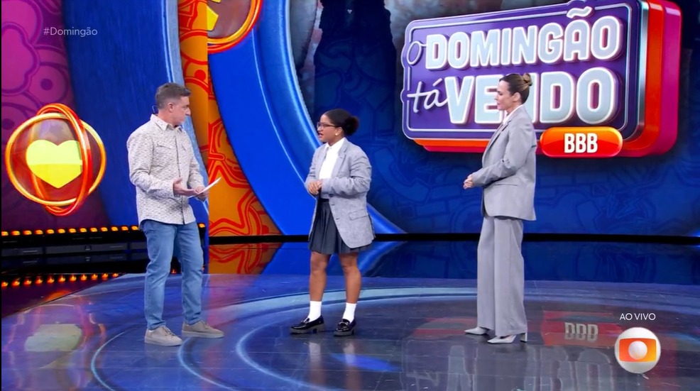 Milena e Ana Paula com Luciano Huck no 'Domingão'