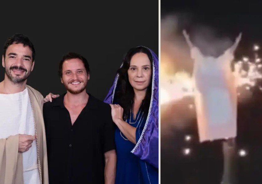 Caio Blat, Luis Fernando Bruno e Vanessa Gerbelli, no Auto da Paixão de Cristo no Rio, e incidente com Henri Castelli em SP