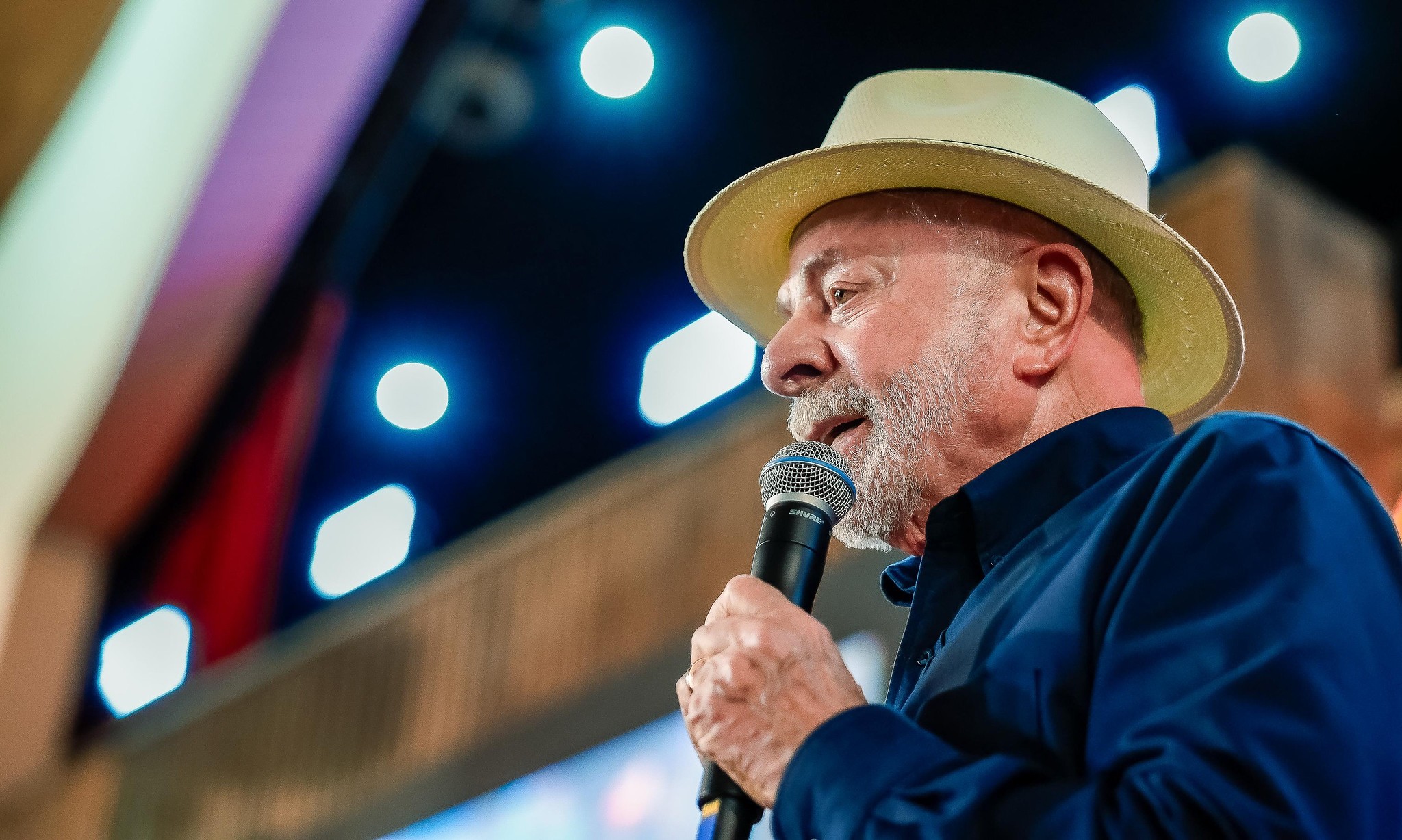 O presidente Luiz Inácio Lula da Silva durante evento cultural em Aracruz, no Espírito Santo