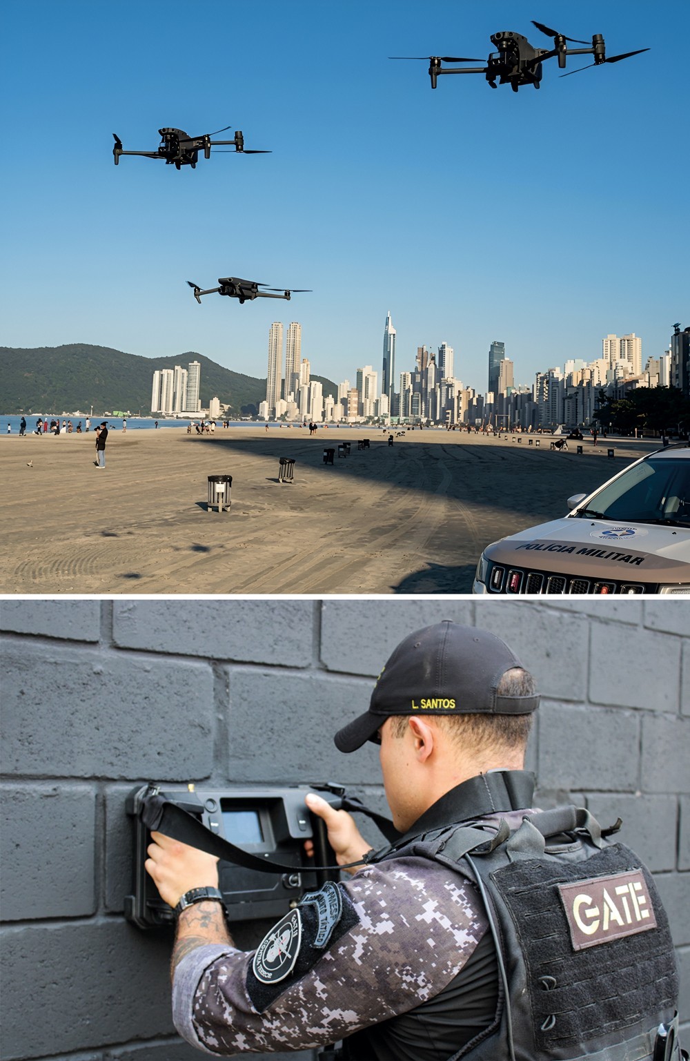 INOVAÇÃO - Drones em Camboriú (acima) e raio X em São Paulo: artefatos facilitam trabalho policial