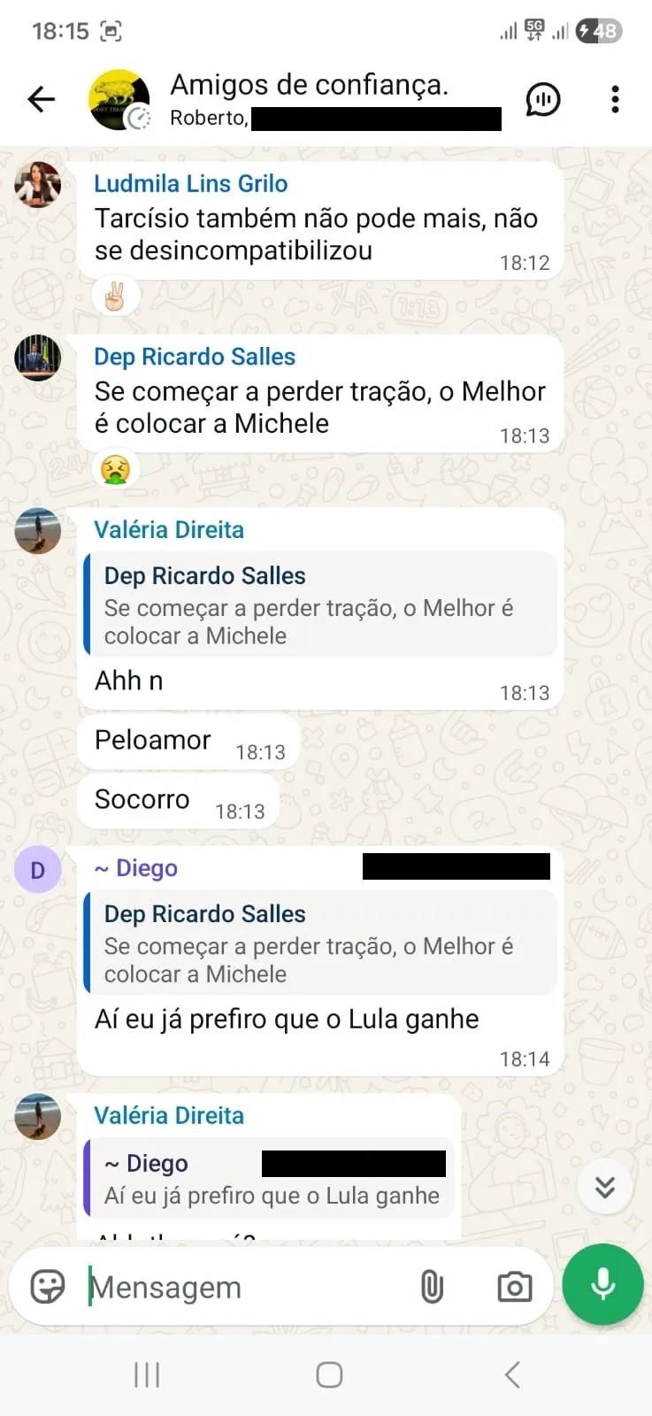 Em grupo, bolsonaristas debatem substituição de Flávio por Michelle, após áudio pedindo recursos para Vorcaro