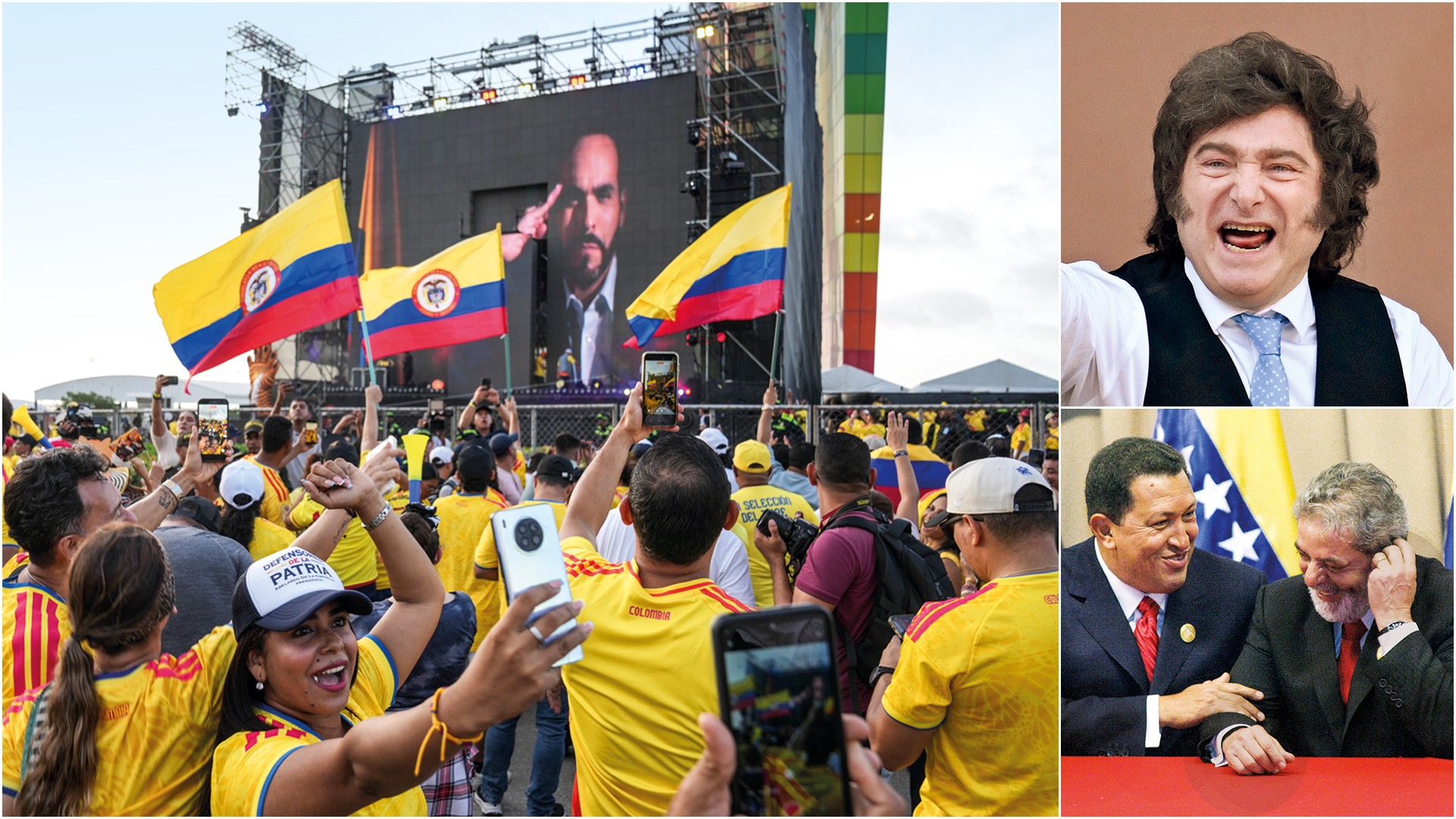 GUINADA - A festa na Colômbia para “El Tigre” e Milei (no alto): avanços à direita depois do domínio da esquerda com líderes como Chávez e Lula