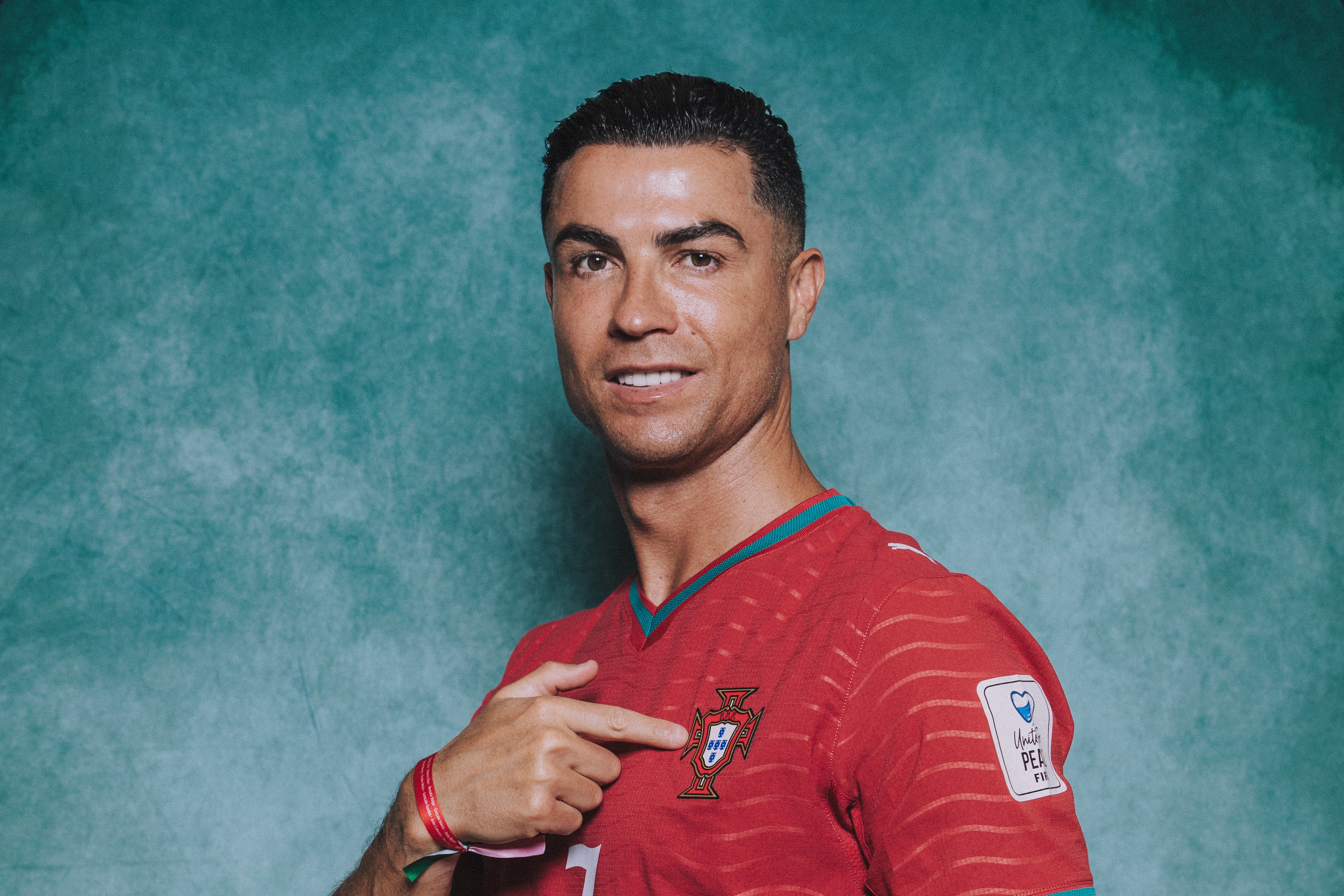 PALM BEACH, FLORIDA - JUNE 14: (EXCLUSIVE COVERAGE) (EDITOR'S NOTE: This image has been digitally altered.) Cristiano Ronaldo #7 of Portugal poses for a portrait during the official FIFA World Cup 2026 portrait session on June 14, 2026 in Palm Beach, Florida. (Photo by Carmen Mandato - FIFA/FIFA via Getty Images)