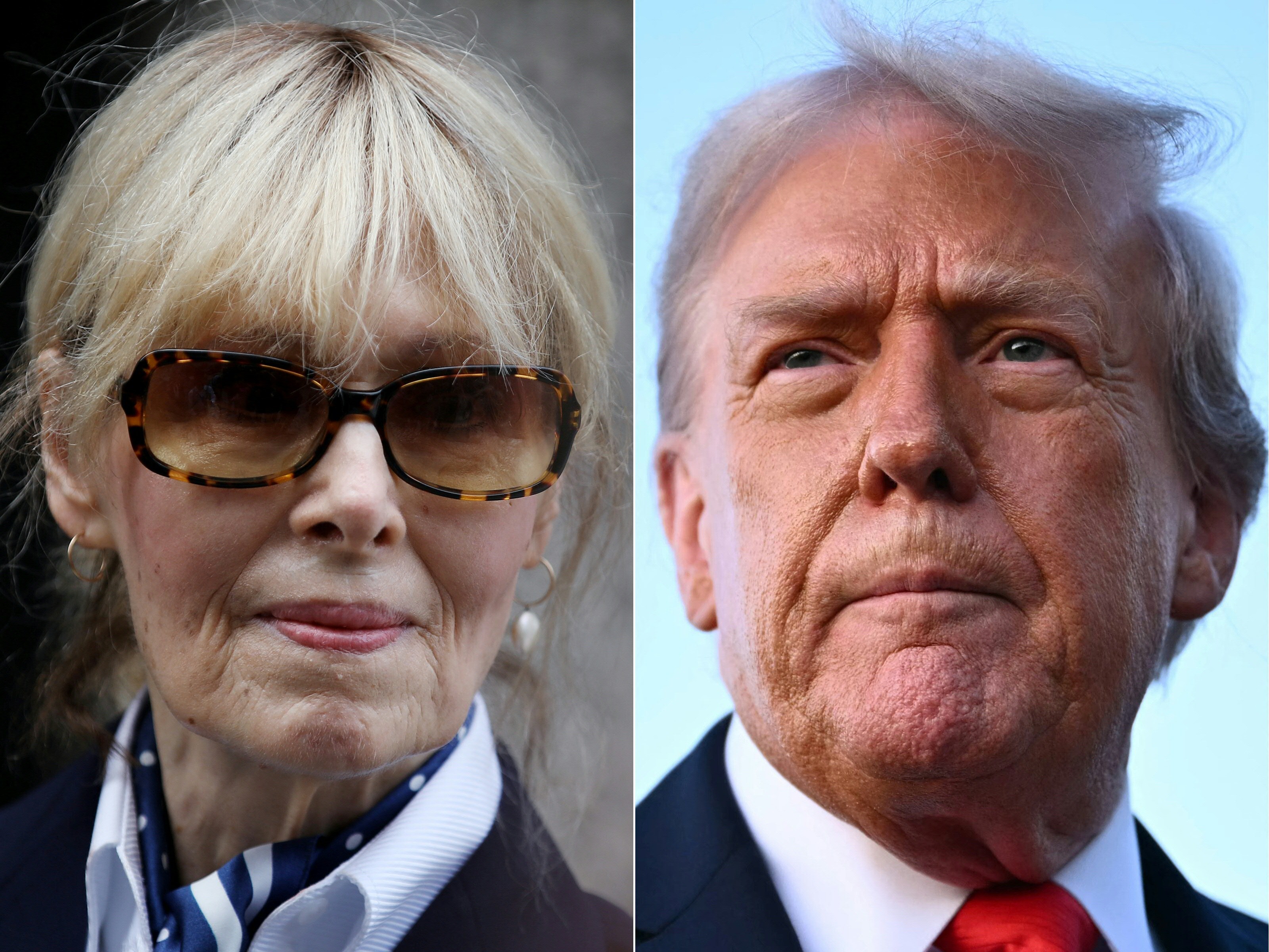 O presidente dos Estados Unidos, Donald Trump (esquerda), e a escritora E. Jean Carroll.