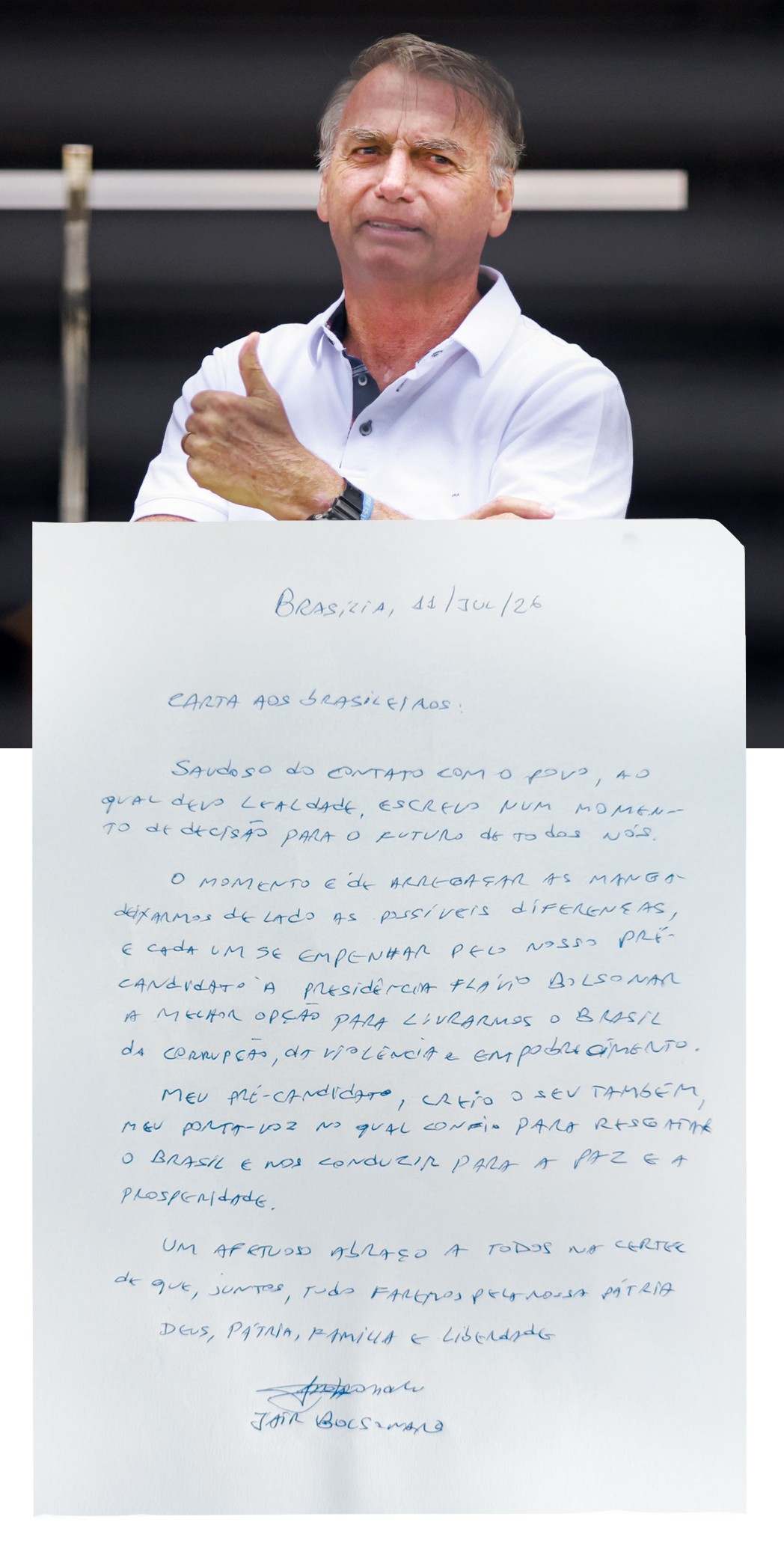 CONFUSÃO - O ex-presidente: ele foi proibido de falar com o filho depois que sua carta foi divulgada nas redes