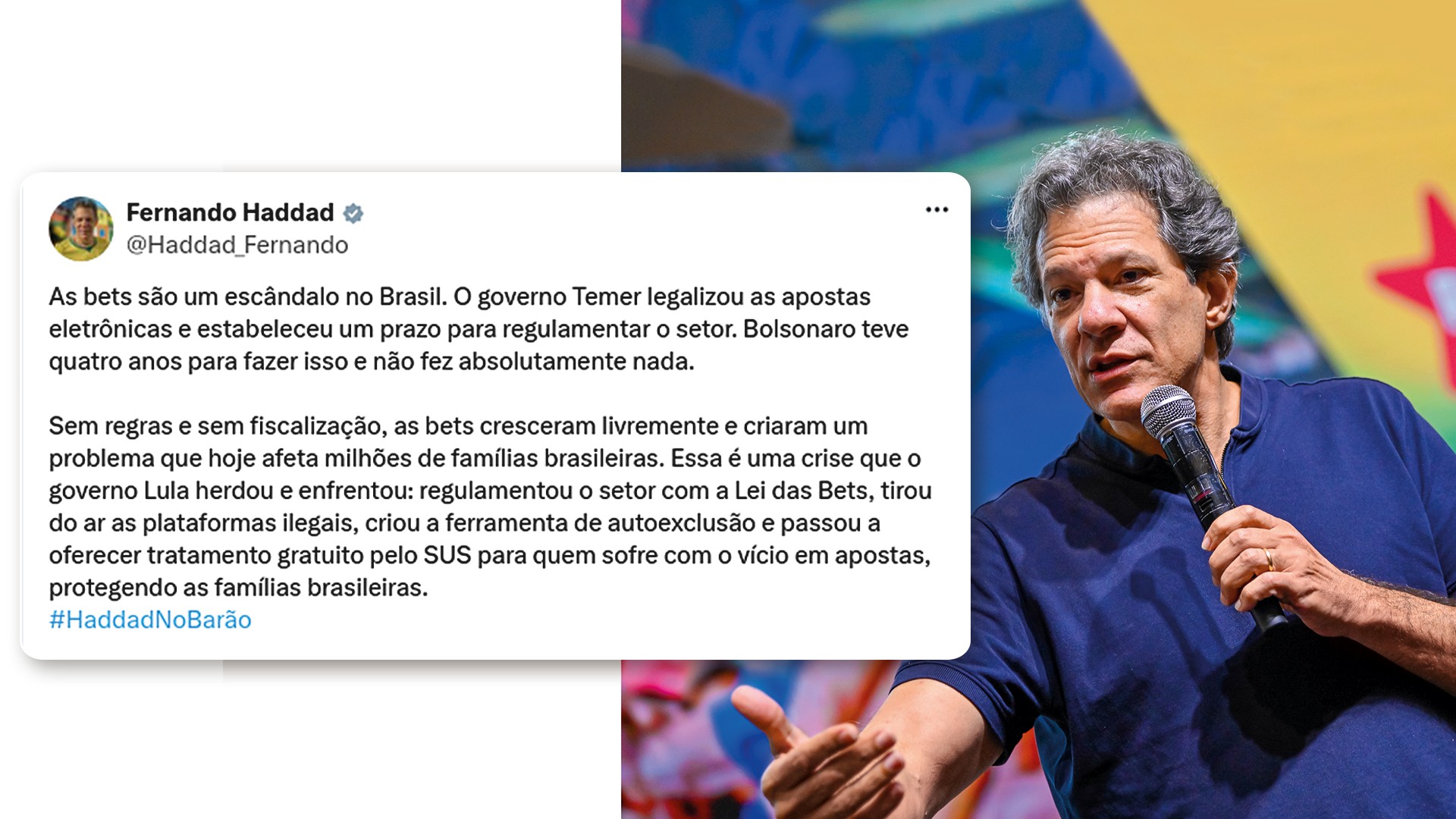 MUDAN&Ccedil;A -&ensp;Haddad: respons&aacute;vel pela regulamenta&ccedil;&atilde;o, ele agora diz que as bets s&atilde;o um esc&acirc;ndalo