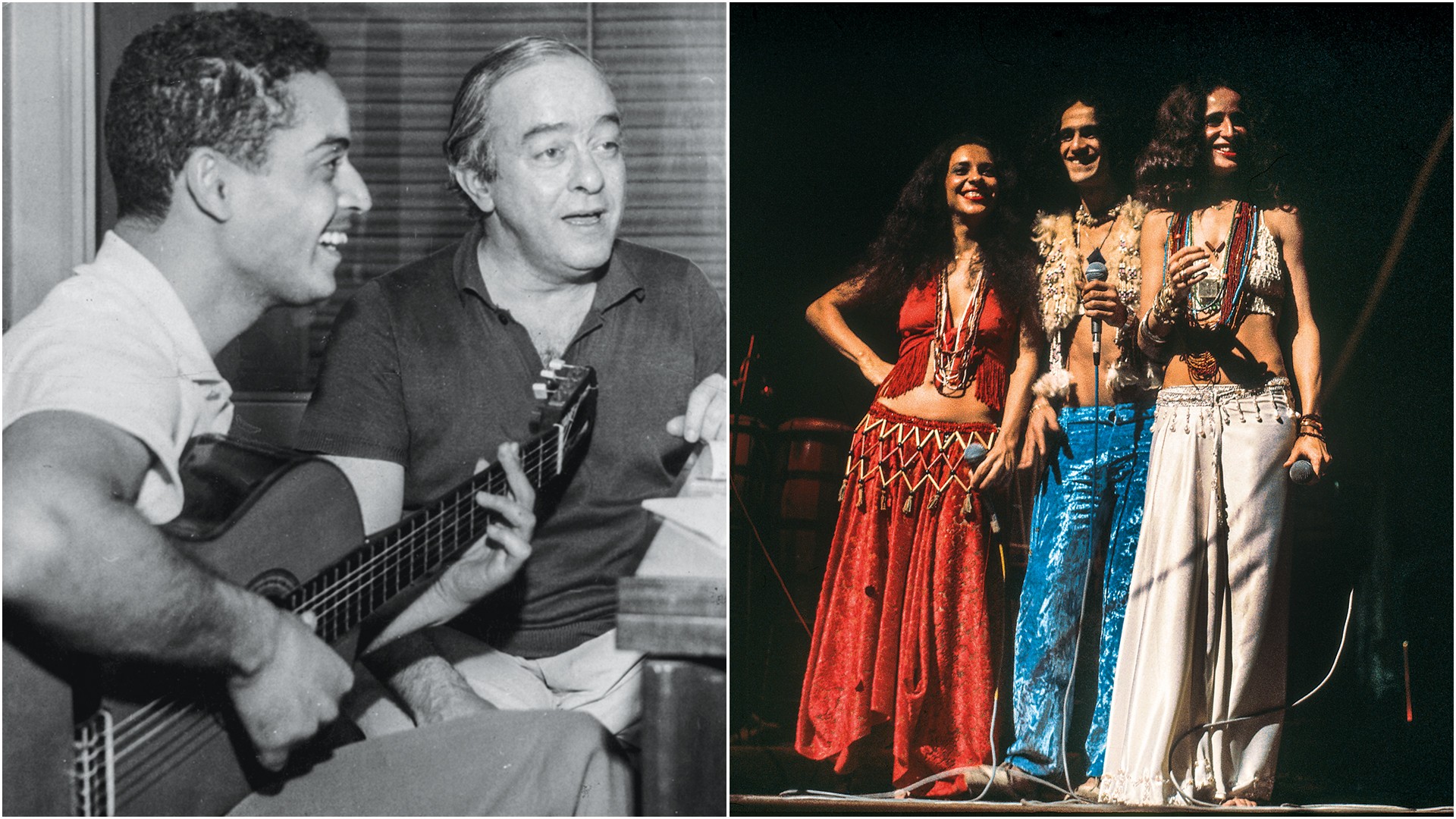 PRECURSORES - Baden e Vinicius (à esq.), Gal, Caetano e Maria Bethânia: a fé se manifestava no samba e na moda