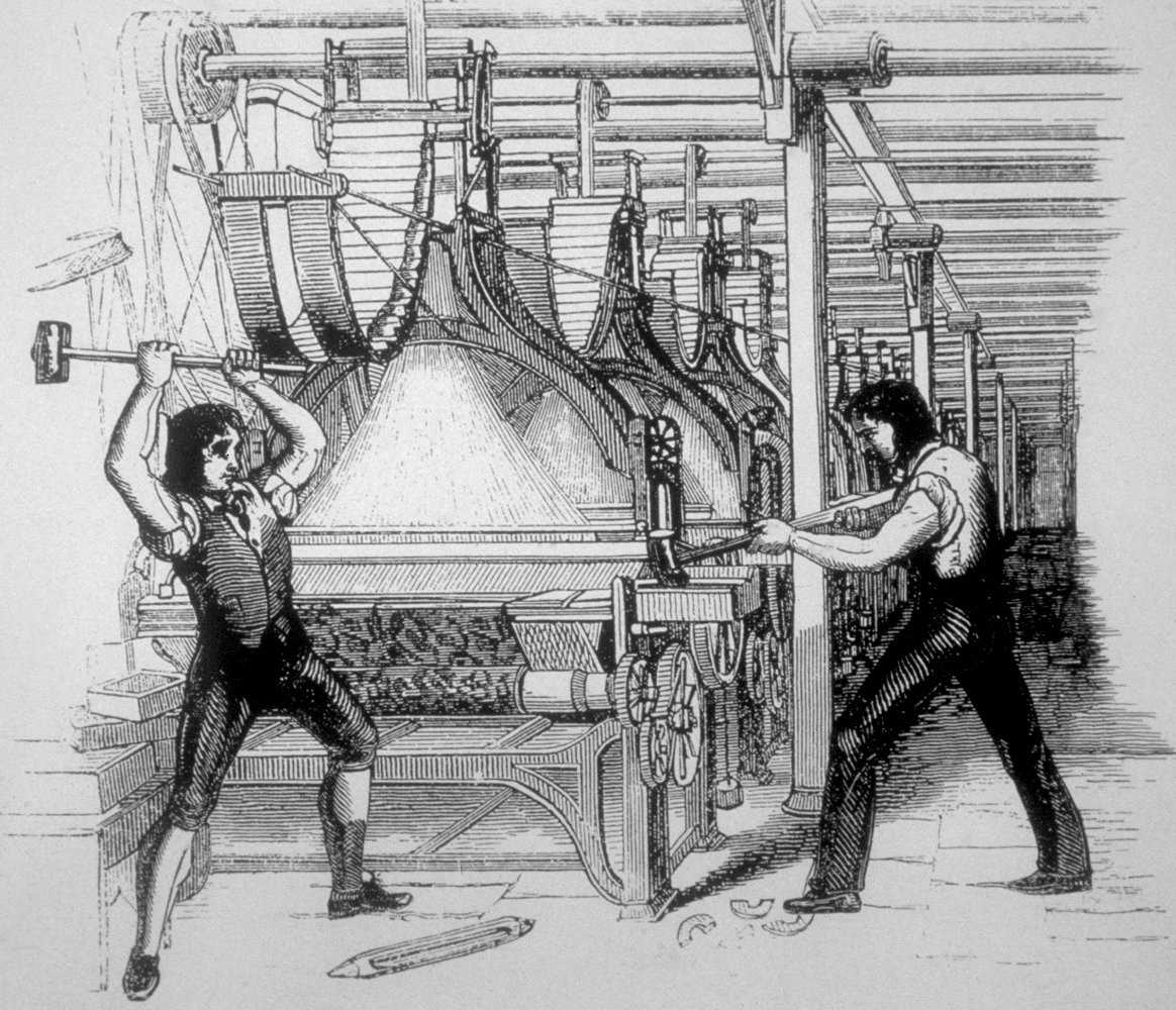 REVOLU&Ccedil;&Atilde;O INDUSTRIAL - Quando as f&aacute;bricas surgiram na Inglaterra, no s&eacute;culo XIX, a rea&ccedil;&atilde;o veio por meio dos luditas, que destru&iacute;am teares por temer o fim dos empregos. Mas a inova&ccedil;&atilde;o trouxe riqueza e menos explora&ccedil;&atilde;o da m&atilde;o de obra.