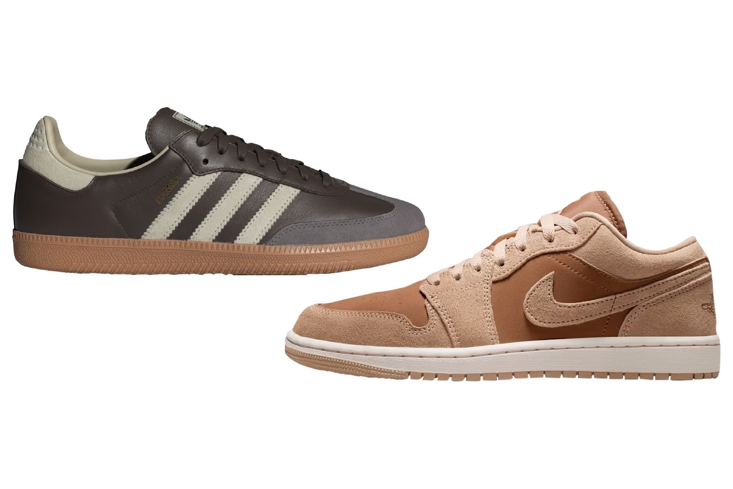 NOSTALGIA - Modelos Samba, da Adidas (à esq.), e Air Jordan 1 Low, da Nike: respostas com sabor vintage à nova mania