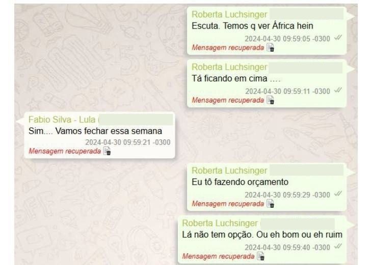 Nos di&aacute;logos obtidos pela PF, Lulinha e Roberta tratam de detalhes dessa viagem
