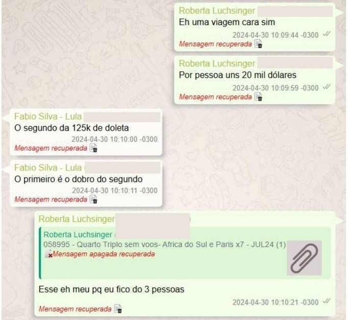 Em outra mensagem para Lulinha, a empres&aacute;ria diz que se trata de uma viagem cara