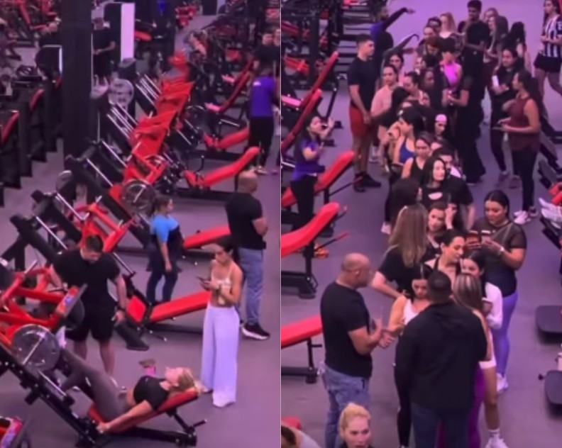 Virginia causa tumulto e fila de autógrafos em academia: leg press com selfie