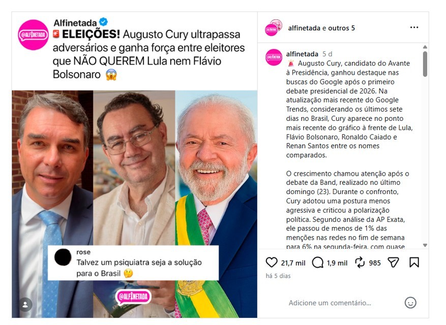 Perfil investigado no escândalo do Banco Master e que também contribuiu para a escalada digital de Augusto Cury